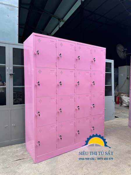 Tủ sắt locker 16 ngăn màu hồng giải pháp lưu trữ hiện đại, cá tính 2 Tủ sắt 16 ngăn