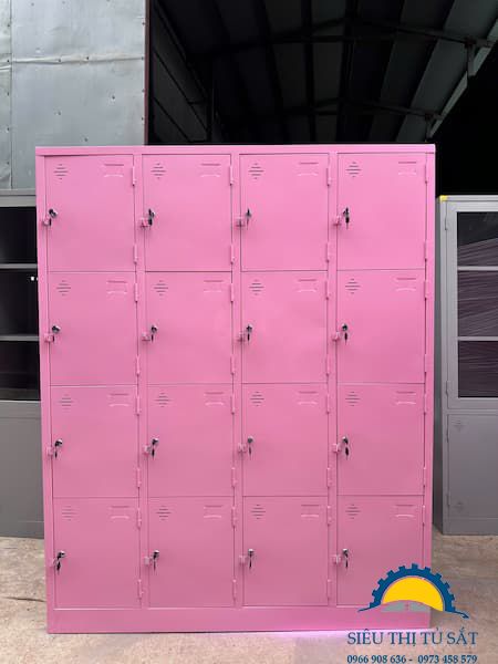 Tủ sắt locker 16 ngăn màu hồng giải pháp lưu trữ hiện đại, cá tính 3 Tủ sắt 16 ngăn màu hồng theo yêu cầu