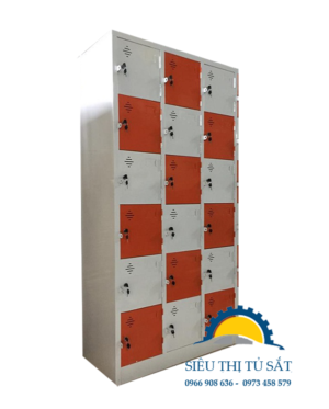 tủ locker sắt 18 ngăn màu cam