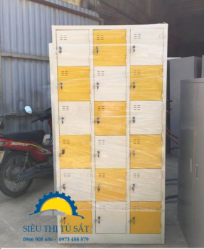 Tủ locker sắt 18 ngăn màu vàng