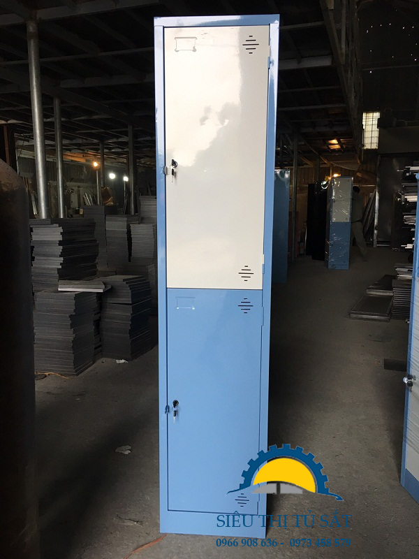 Tủ sắt 2 ngăn một cột màu trắng xanh theo yêu cầu 3