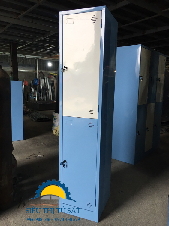 Tủ sắt 2 ngăn một cột màu trắng xanh theo yêu cầu  1