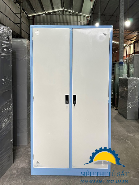 Tủ sắt 2 buồng quần áo phủ sơn theo yêu cầu 3 tủ sắt quần áo 2 buồng