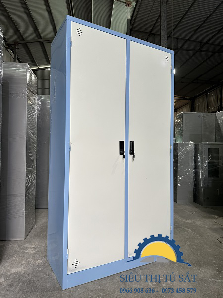 Tủ sắt 2 buồng quần áo phủ sơn theo yêu cầu 2 tủ sắt quần áo 2 buồng