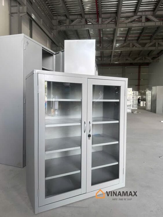 Tủ sắt K2 cánh kính thấp 2 Tủ sắt K2 cánh kính thấp đặt theo yêu cầu màu ghi
