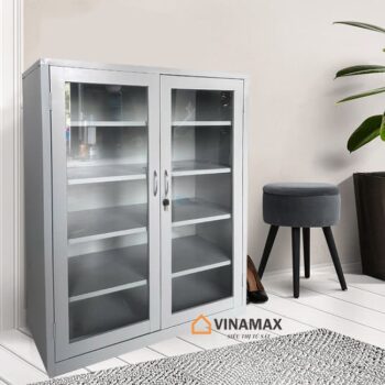 Tủ sắt văn phòng 2 cánh kính thấp đặt theo yêu cầu