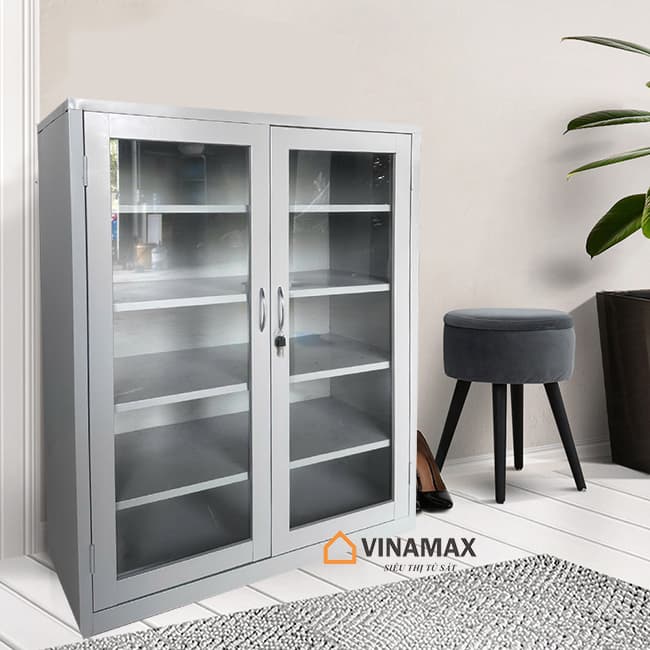 Tủ sắt K2 cánh kính thấp 1 Tủ sắt văn phòng 2 cánh kính thấp đặt theo yêu cầu