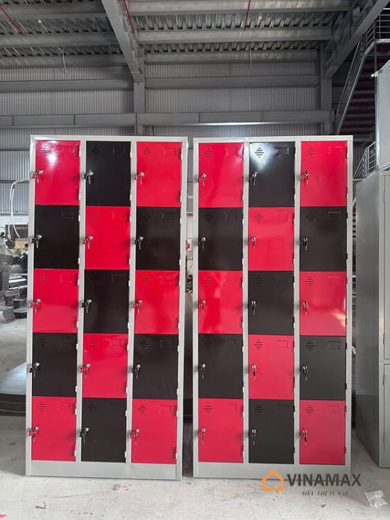 Tủ sắt locker 15 ngăn phối màu đỏ đen